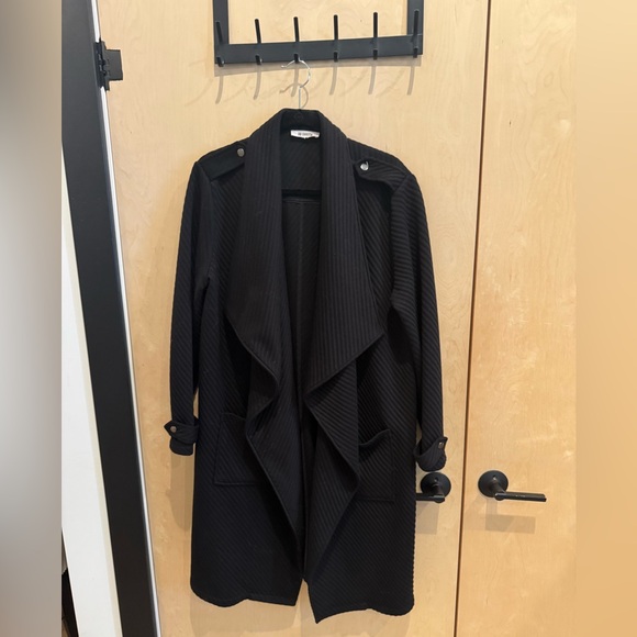 BB Dakota Jackets & Blazers - BB Dakota Black Textured Drape Front Trench